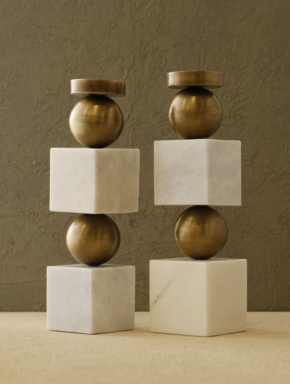 Mermer Küp Şamdan-Beyaz