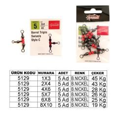 Captain 5129 Üçlü Boncuklu T Fırdöndü 6'lı Paket Black Nikel