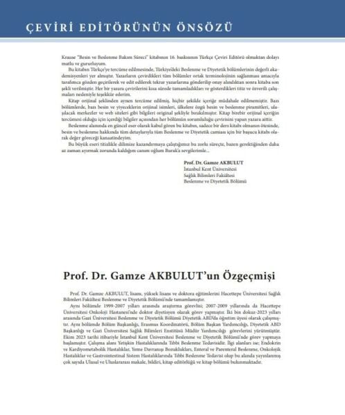 Krause ve Mahan Besin ve Beslenme Bakım Süreci