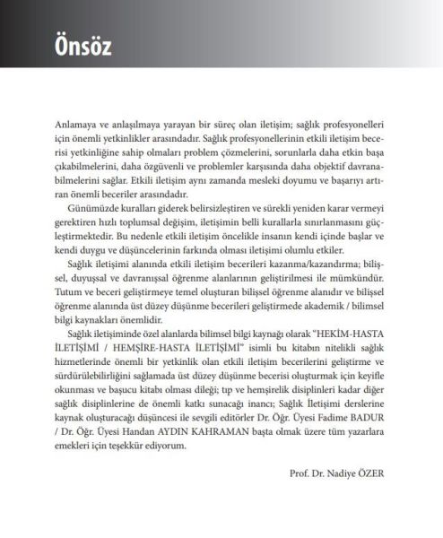 Hekim-Hasta İletişimi / Hemşire-Hasta İletişimi Teori-Örnek Vakalar