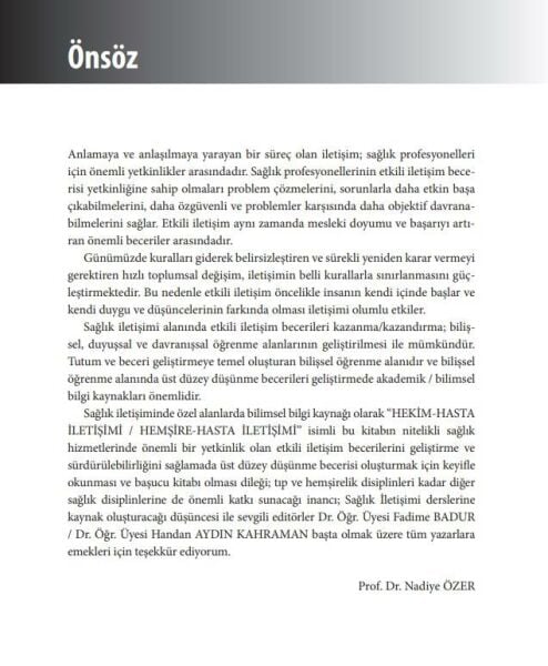 Hekim-Hasta İletişimi / Hemşire-Hasta İletişimi Teori-Örnek Vakalar