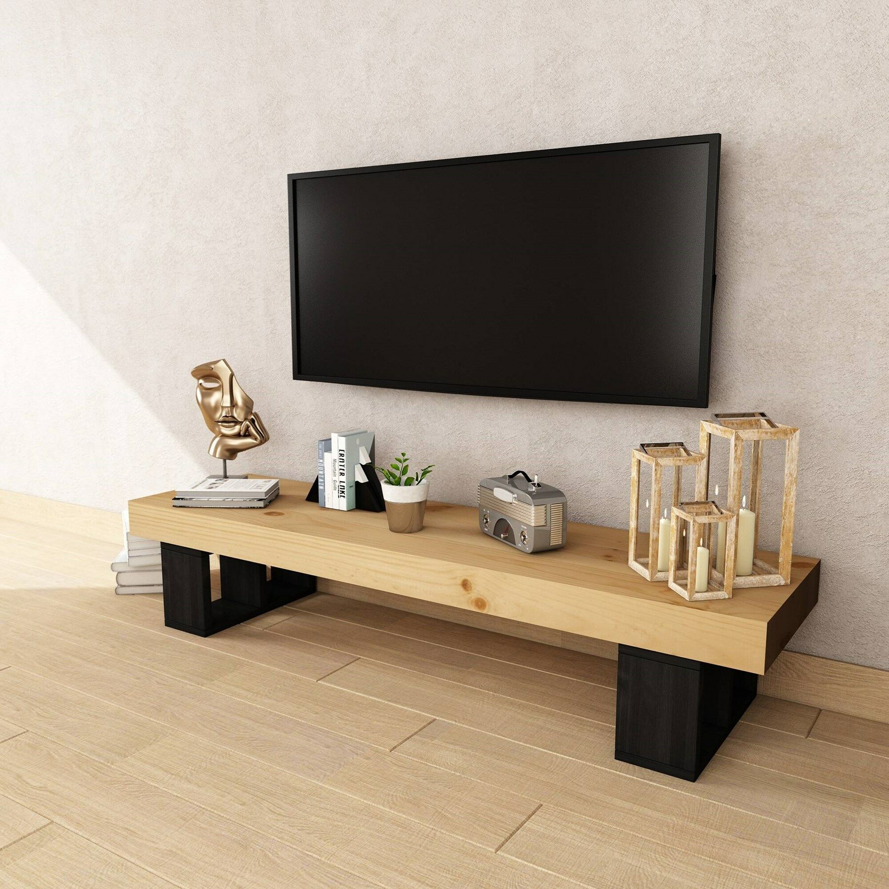 Masif Ağaç Natural Renk 150x40 TV Sehpası CPT8005-150