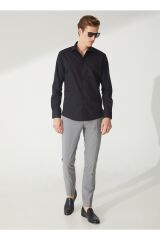 Slim Fit Klasik Yaka Düz Siyah Erkek Gömlek Gm1007100487