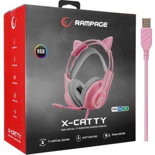 Rampage RM-K91 X-CATTY Pembe USB 7.1 Version RGB Gaming Oyuncu Kulaklık