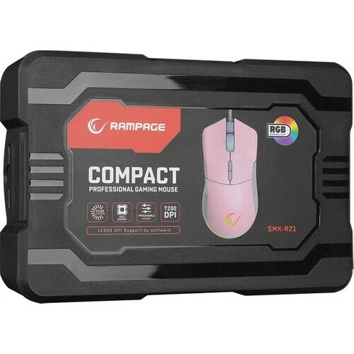 Rampage SMX-R21 Compact USB Pembe RGB Led Makro 12800dpi Drag Click Gaming Mouse