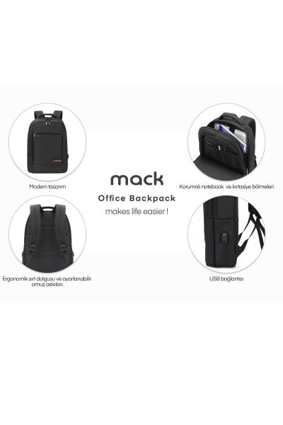 Mack Mcc-007 17.3'' Office Usb Girişli Notebook Sırt Çantası Siyah