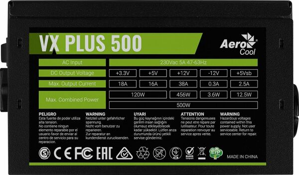 Aerocool VX Plus 500W AE-VXP500 Aktif PFC Güç Kaynağı