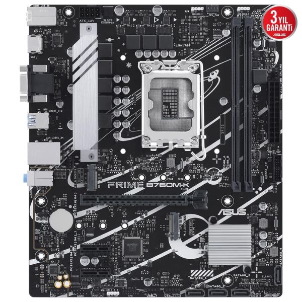 Asus Prime B760M-K DDR5 8000MHz(OC) PCIe 16X V4.0 1700P mATX Anakart