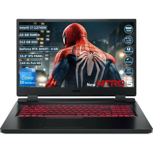 Acer Nitro 5 AN515-58 Intel Core I7 12700H 16 GB 512 GB SSD RTX3050TI 4 GB Freedos 15.6'' FHD Taşınabilir Bilgisayar