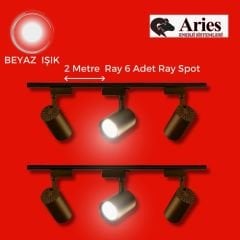 LED RAY SPOT 2 METRE RAY + 6 ADET RAY SPOT SİYAH KASA BEYAZ IŞIK