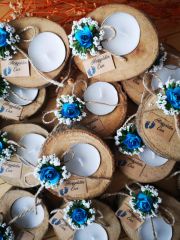 Ahşap Ağaç Kütük Mumluk 10 Adet  Cipso Çiçekli Nikah Nişan Kına Şekeri hediyelik