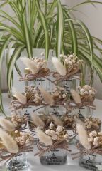Deniz Kabuklu Bambu Çubuklu Şeffaf Etiketli Gerçek Çiçekli Kare Kolonya Oda kokusu Şişesi Nikah Şekeri