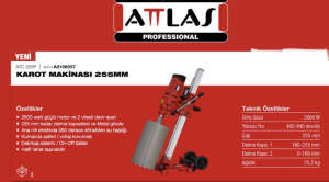 Attlas ATC 255P 255 mm Karot Makinası 2600 W