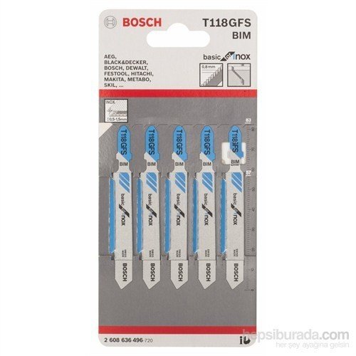 Bosch - Ekonomik Seri Inox (Paslanmaz Çelik) İçin T 118 Gfs Dekupaj Testeresi Bıçağı - 5'Li Paket