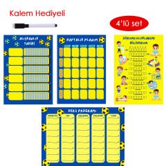 Çocuklar İçin Planlayıcı Set - Sarı Lacivert (Alışkanlık Takibi, Haftalık Planlayıcı, Sorumluluk Takibi, Ders Programı)