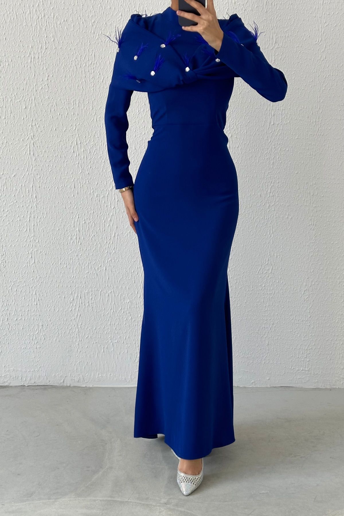 Modern Design Unique Crepe Hijab Evening Dress Saks Blue