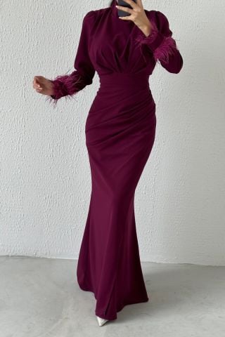 Elegant Crepe Hijab Evening Dress in Every Detail, Plum