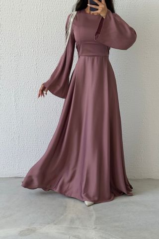 Chain Sparkle Flounce Sleeve Off the Shoulder Satin Hijab Evening Dress Emerald Green Leyuze Boutique