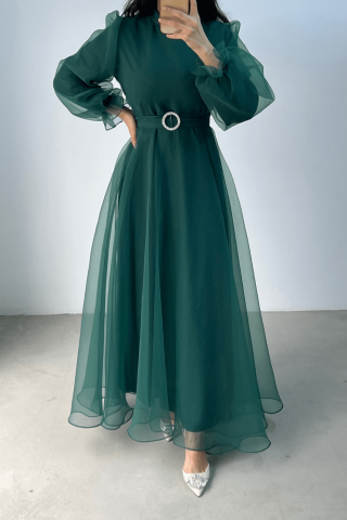 Dalya Elegant Basic Emerald Hijab Evening Dress - Perfect for Special Occasions