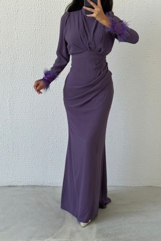 Every Detail is Elegant Crepe Hijab Evening Dress Lilac