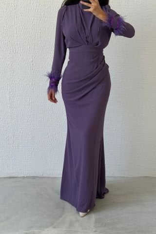 Every Detail is Elegant Crepe Hijab Evening Dress Lilac