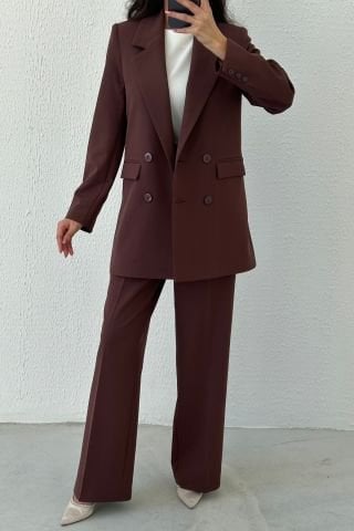 Modern Design Blazer Hijab Suit with Jacket Brown