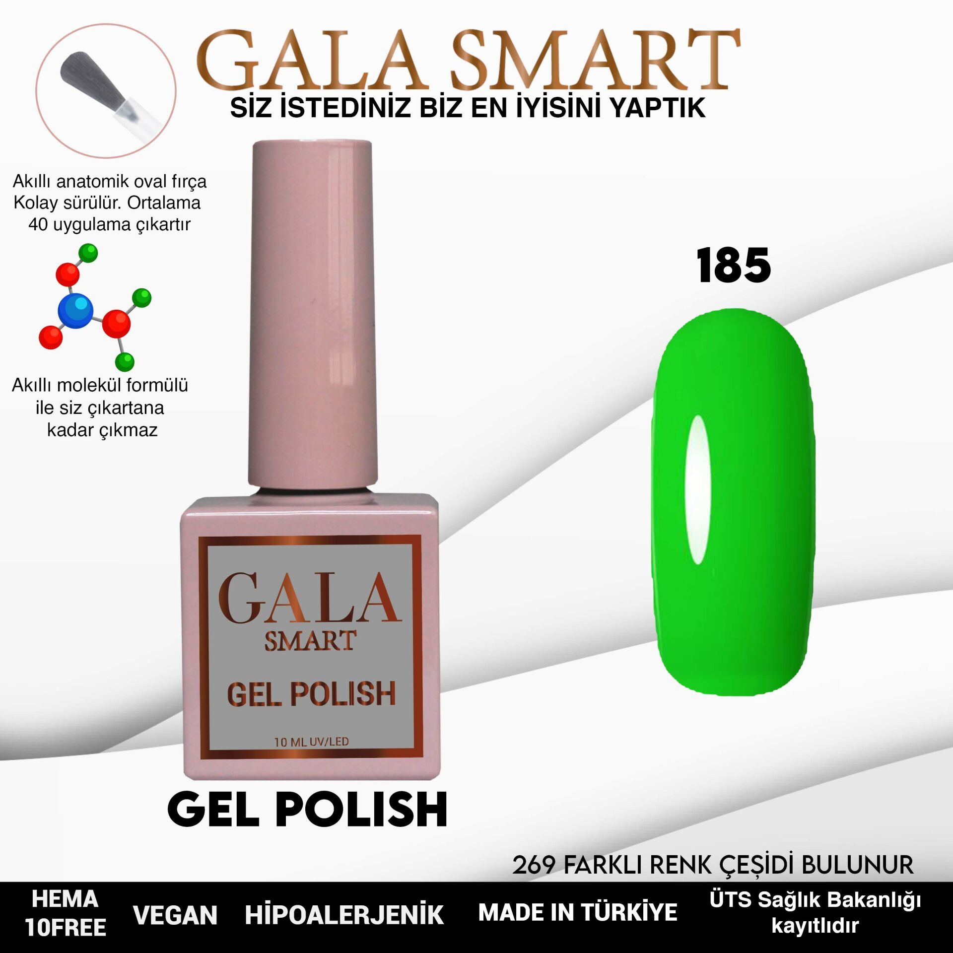 No: 185 Gala Smart Classic Seri Kalıcı Oje 10 ml