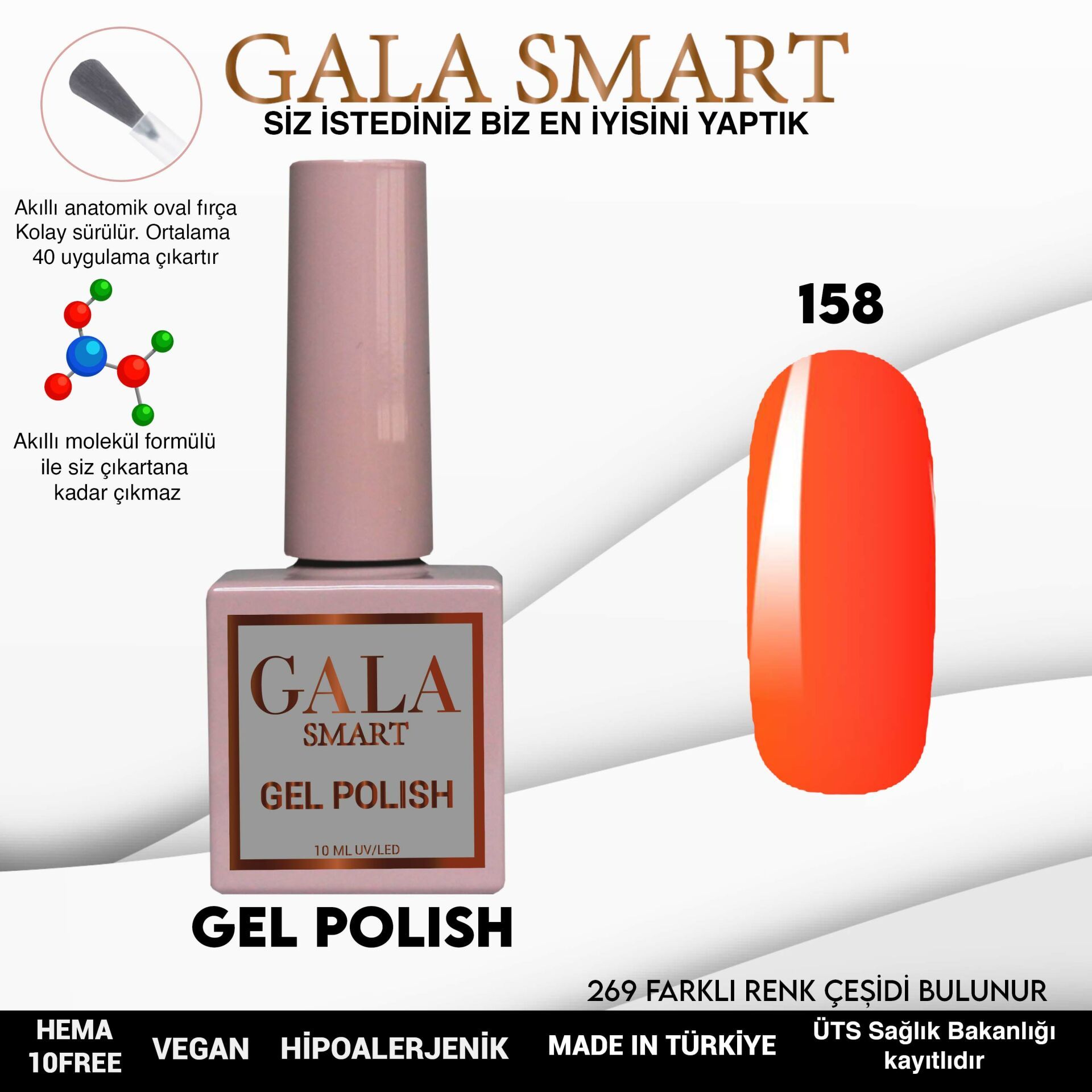 No: 158 Gala Smart Classic Seri Kalıcı Oje 10 ml