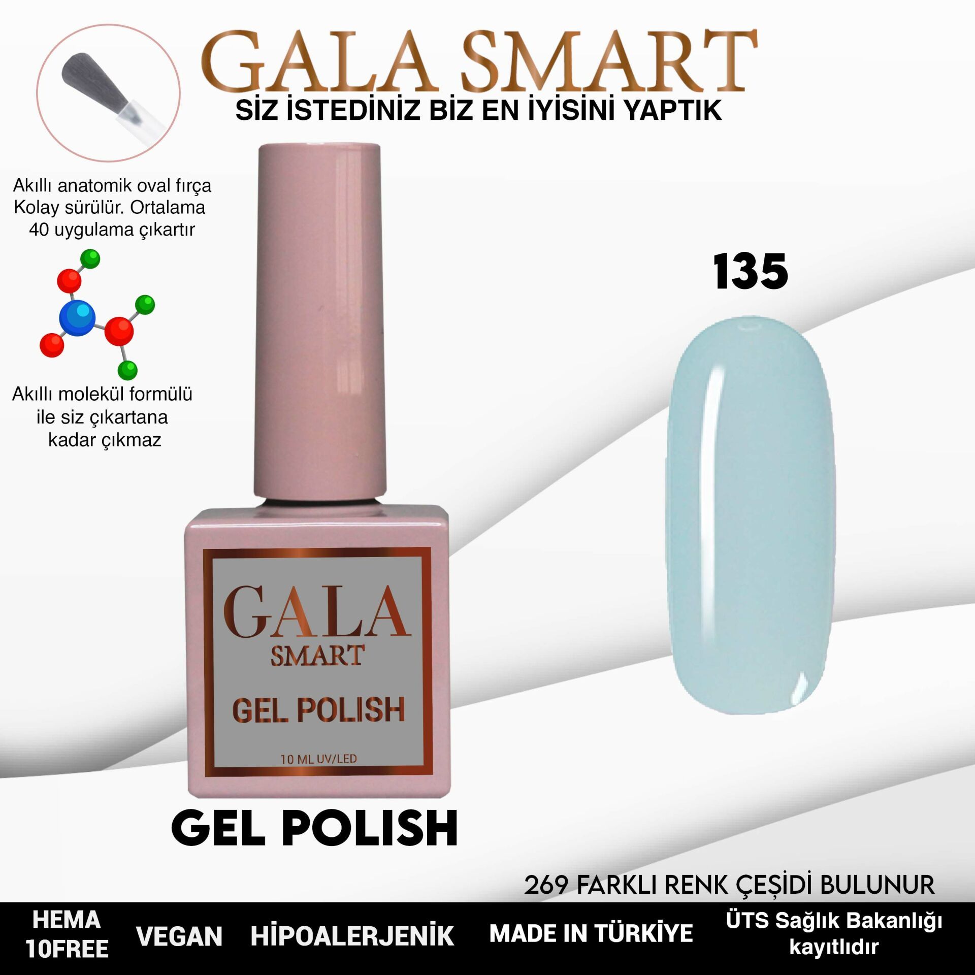 No: 135 Gala Smart Classic Seri Kalıcı Oje 10 ml