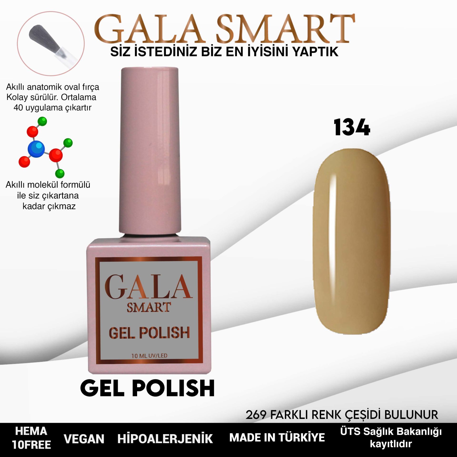 No: 134 Gala Smart Classic Seri Kalıcı Oje 10 ml