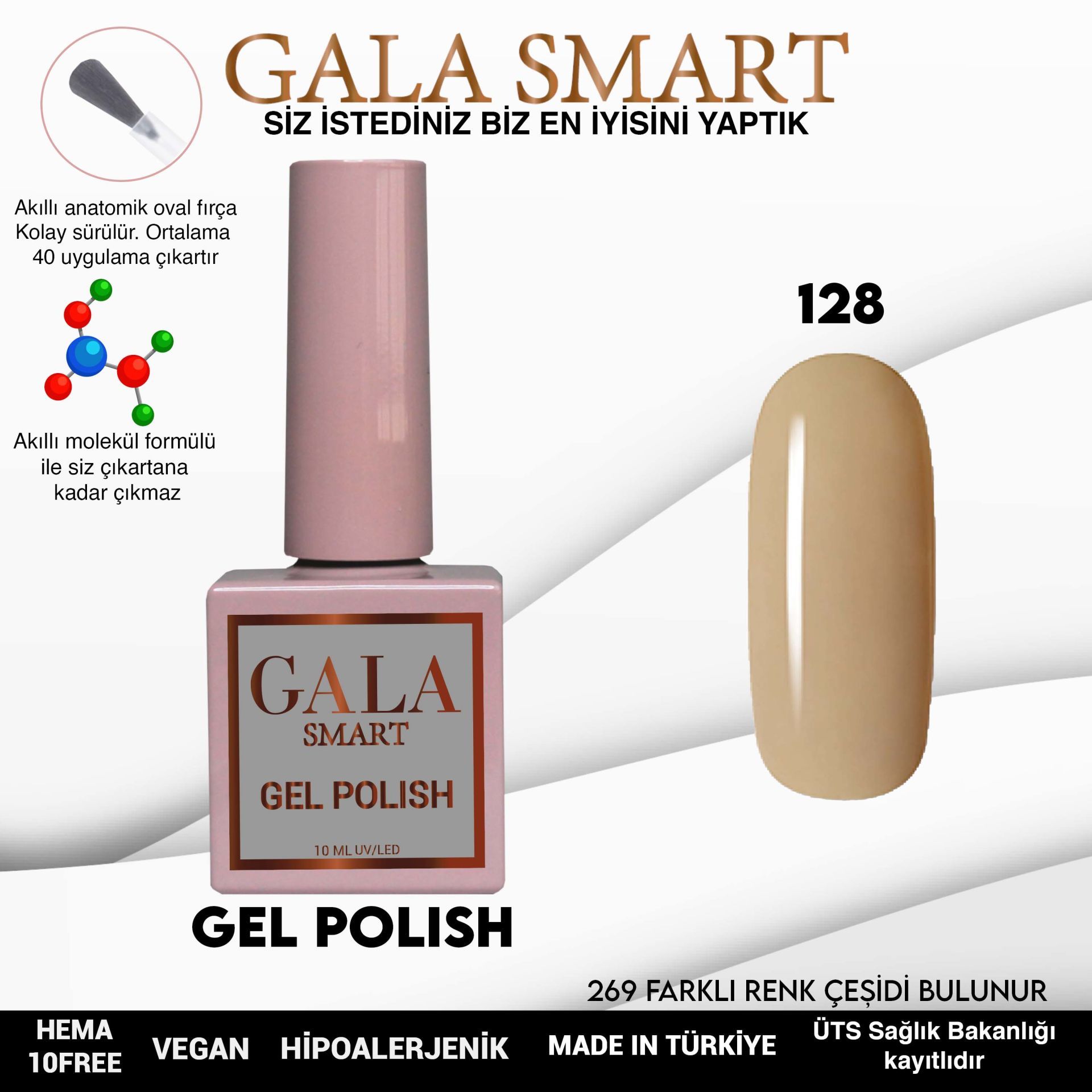 No: 128 Gala Smart Classic Seri Kalıcı Oje 10 ml