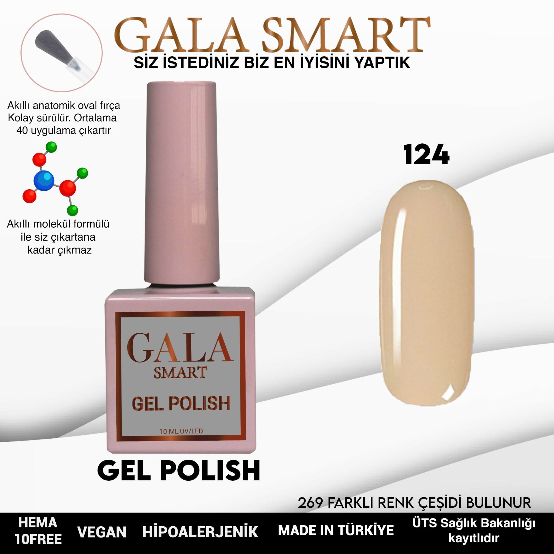 No: 124 Gala Smart Classic Seri Kalıcı Oje 10 ml