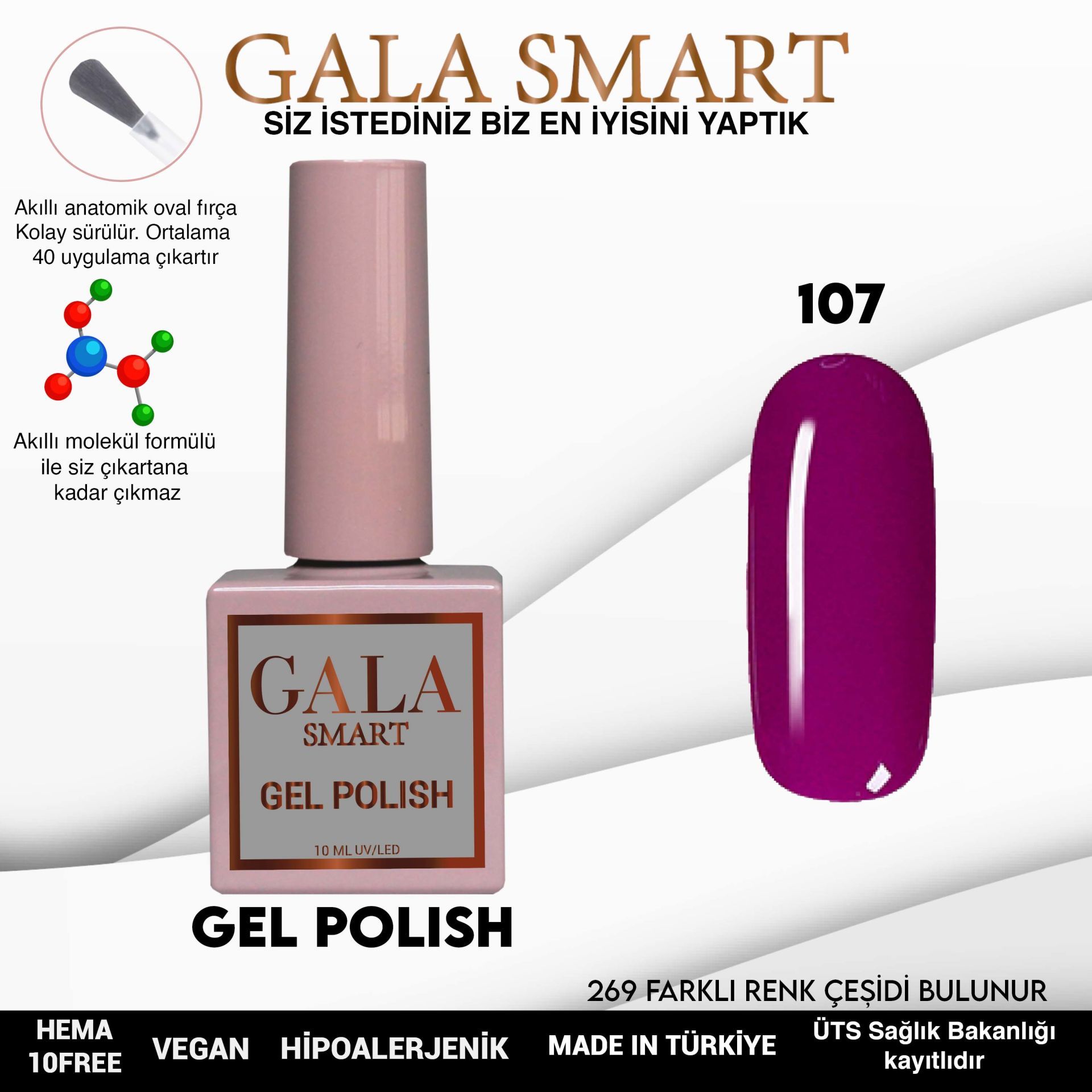 No: 107 Gala Smart Classic Seri Kalıcı Oje 10 ml