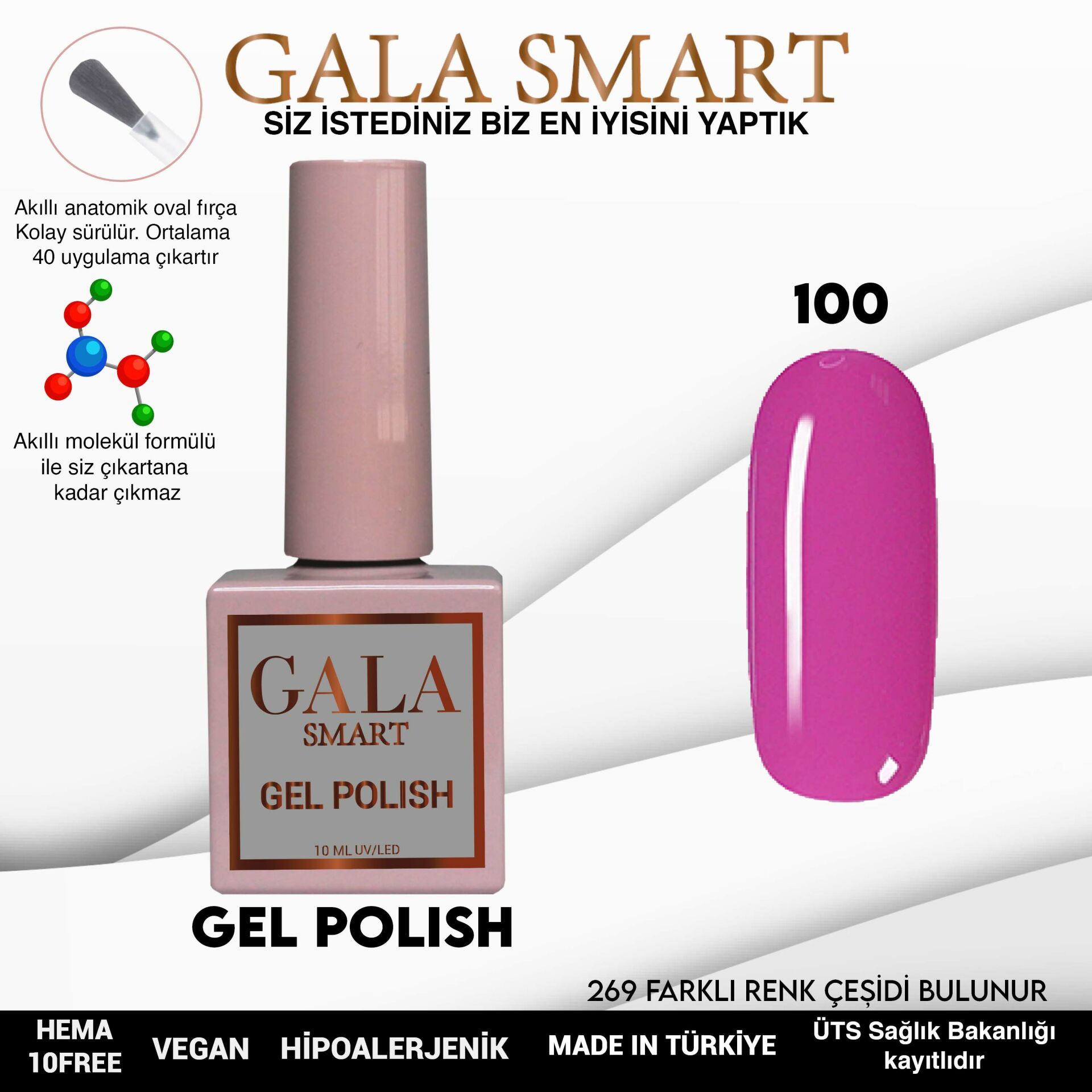 No: 100 Gala Smart Classic Seri Kalıcı Oje 10 ml