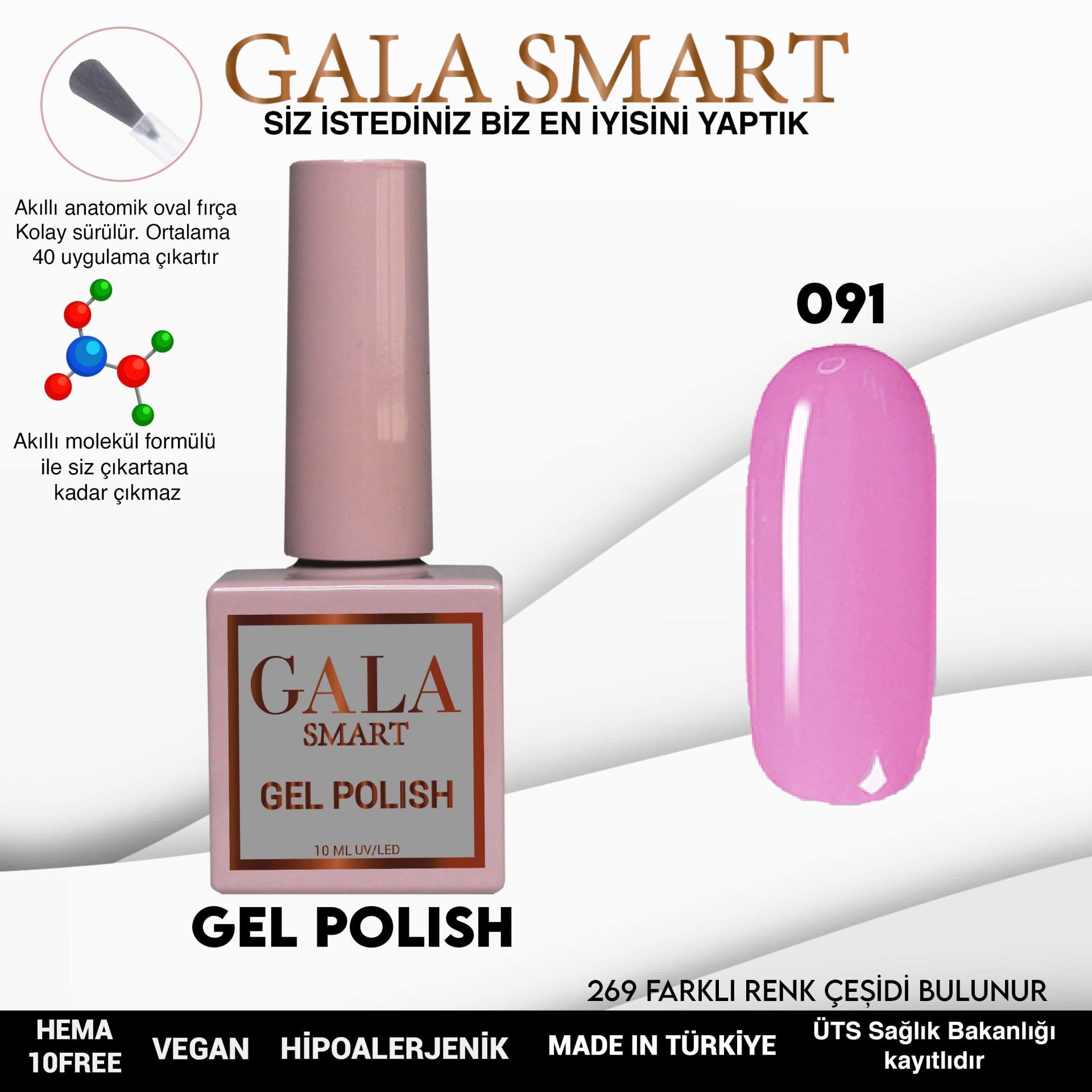 No: 091 Gala Smart Classic Seri Kalıcı Oje 10 ml