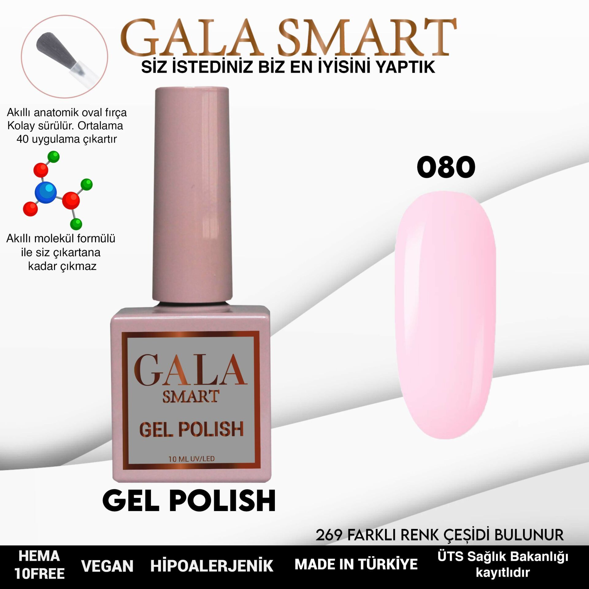 No: 080 Gala Smart Classic Seri Kalıcı Oje 10 ml