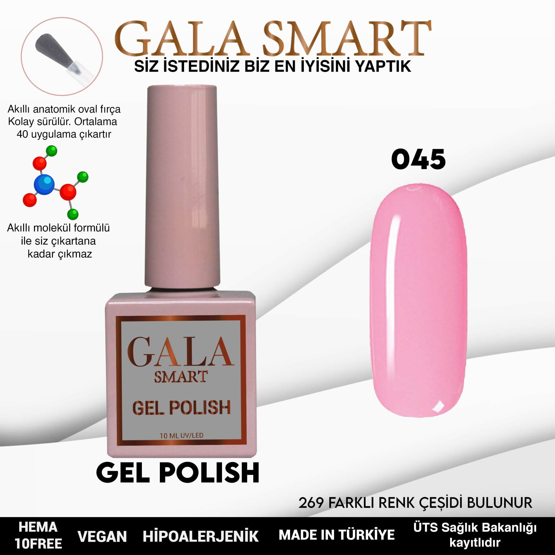 No: 045 Gala Smart Classic Seri Kalıcı Oje 10 ml