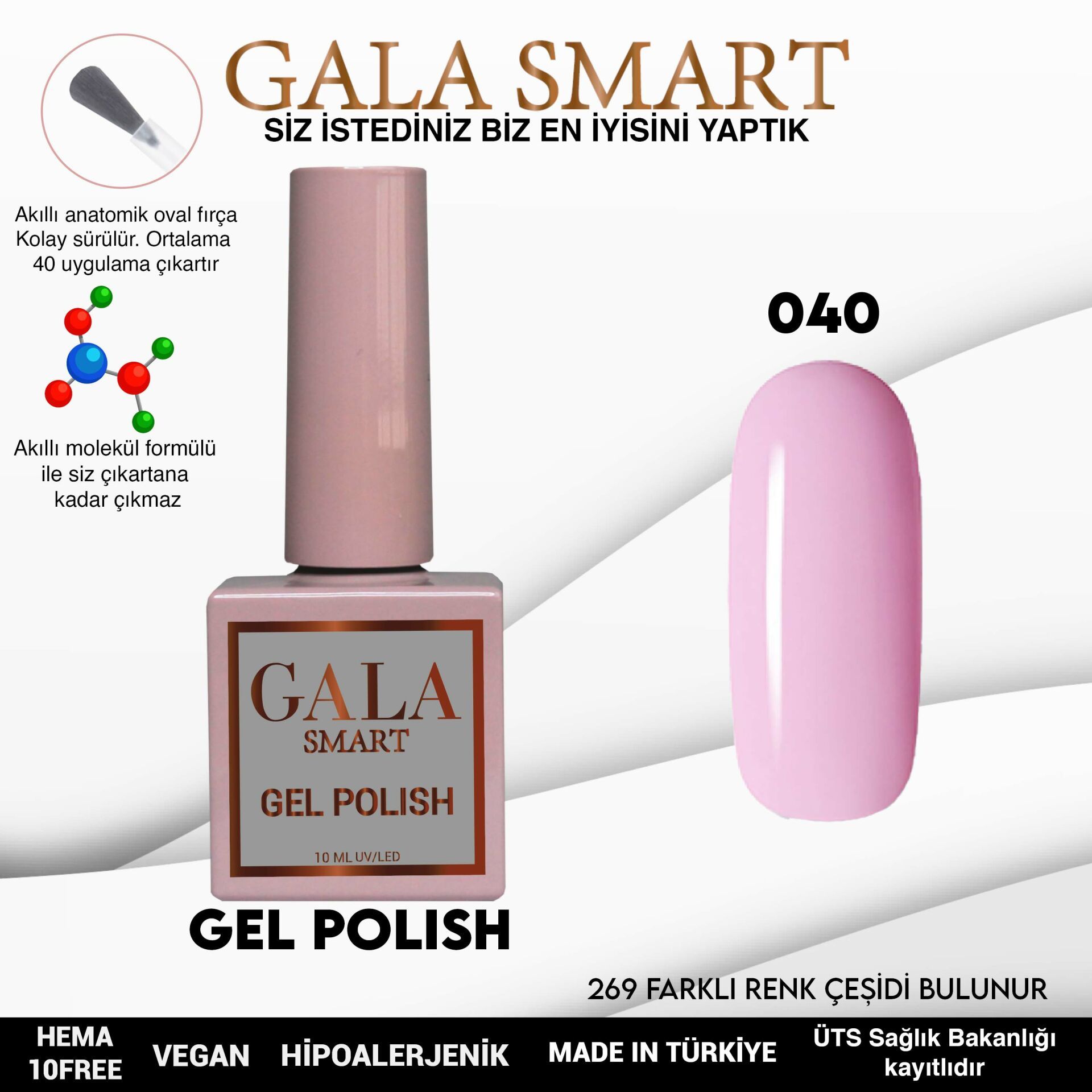 No: 040 Gala Smart Classic Seri Kalıcı Oje 10 ml