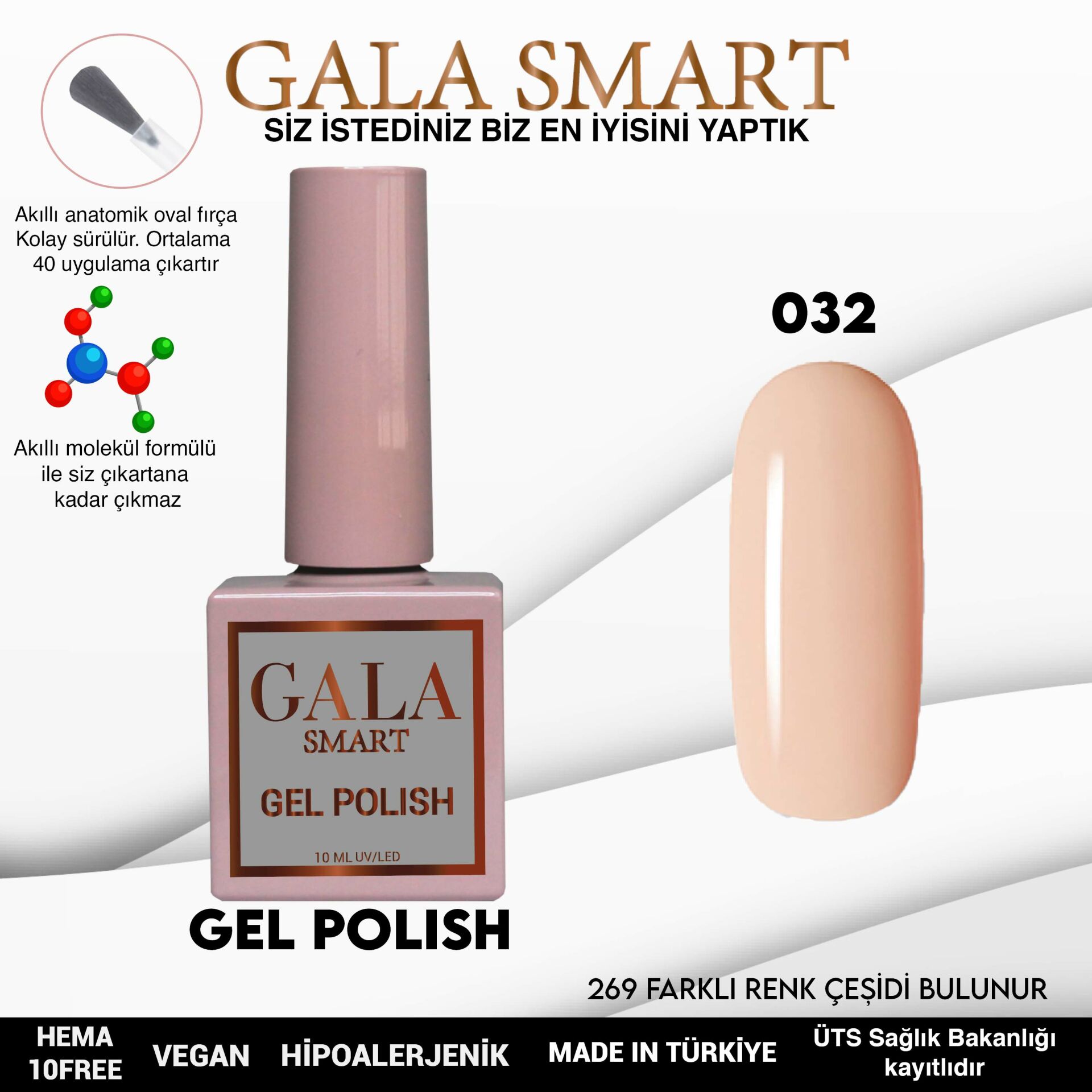 No: 032 Gala Smart Classic Seri Kalıcı Oje 10 ml
