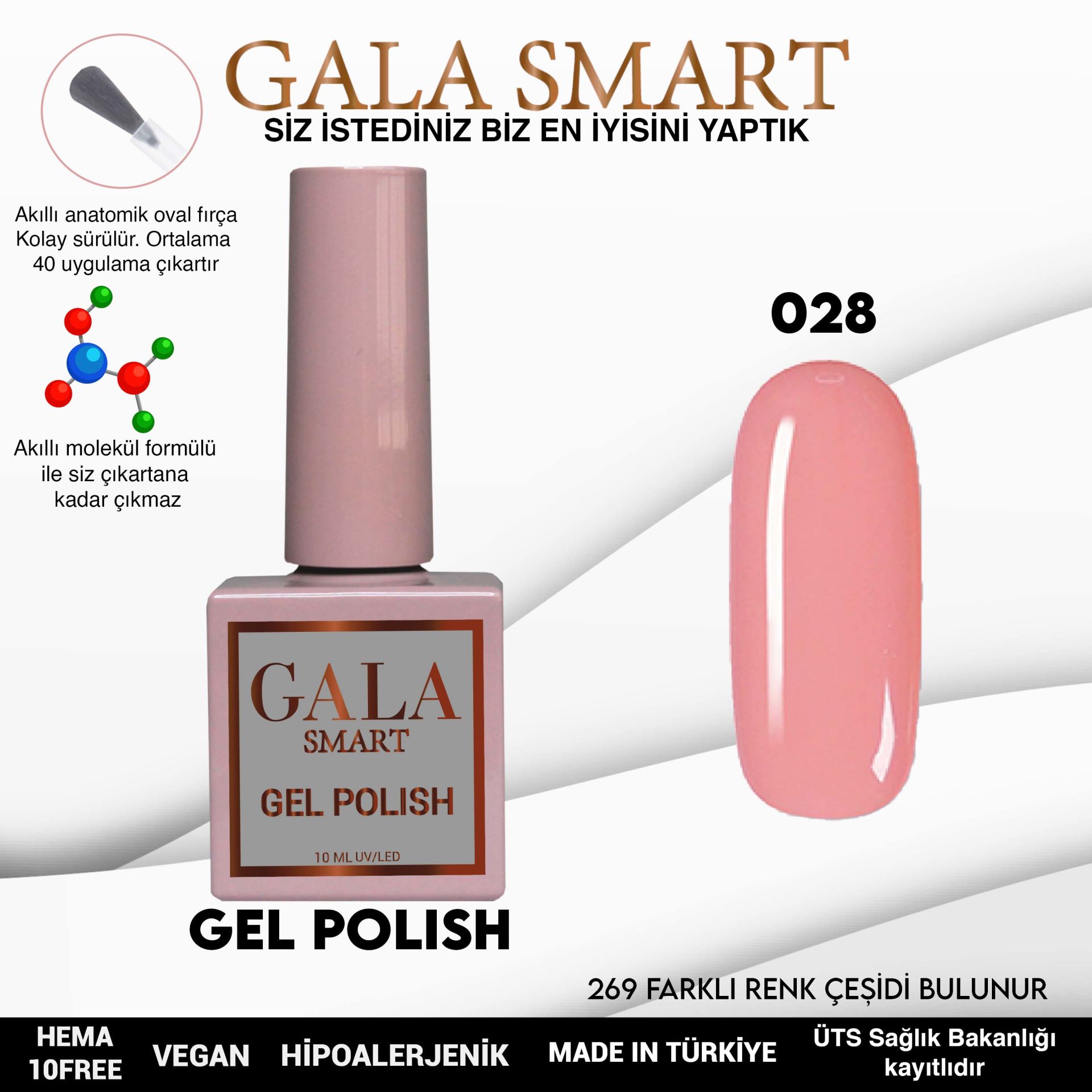 No: 028 Gala Smart Classic Seri Kalıcı Oje 10 ml