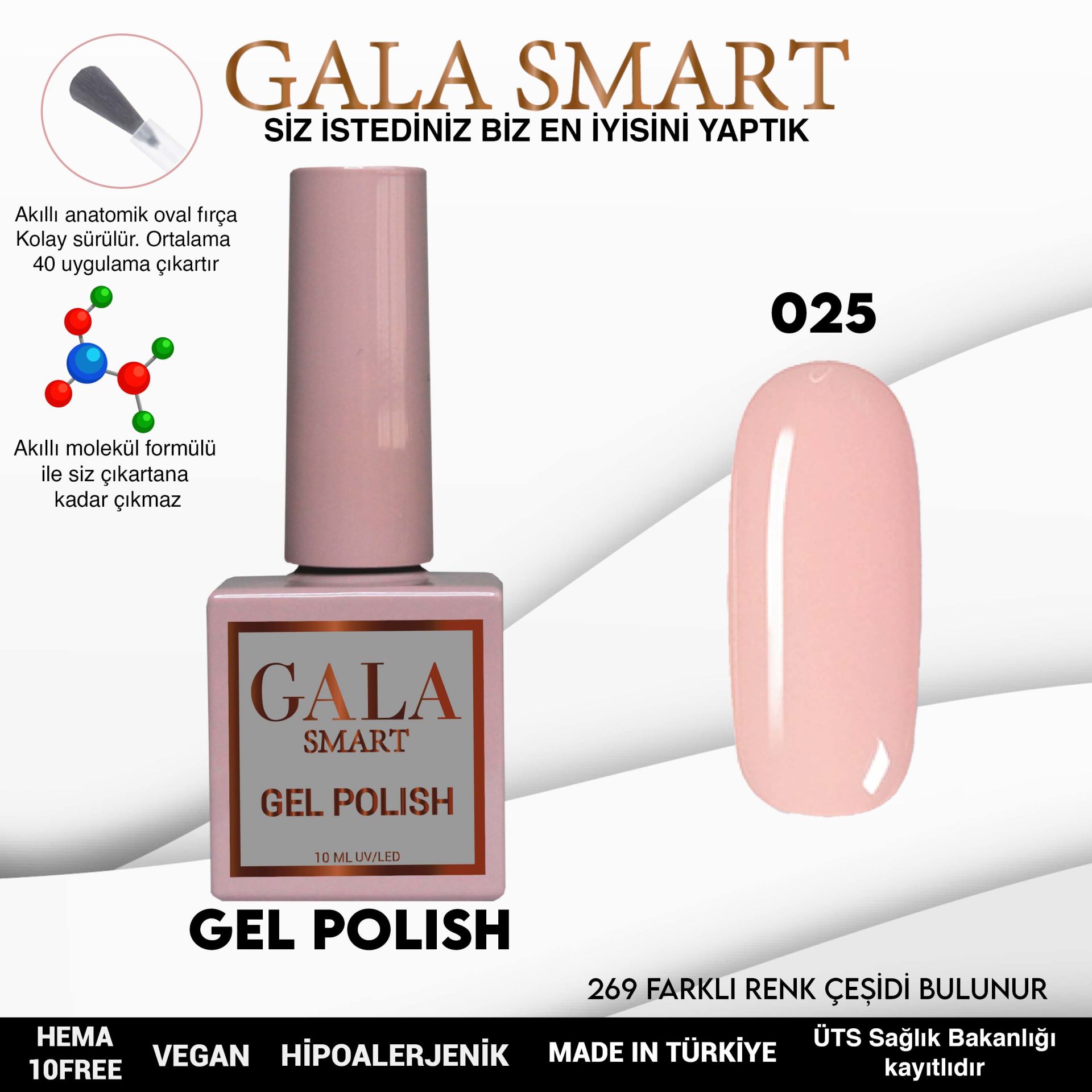 No: 025 Gala Smart Classic Seri Kalıcı Oje 10 ml