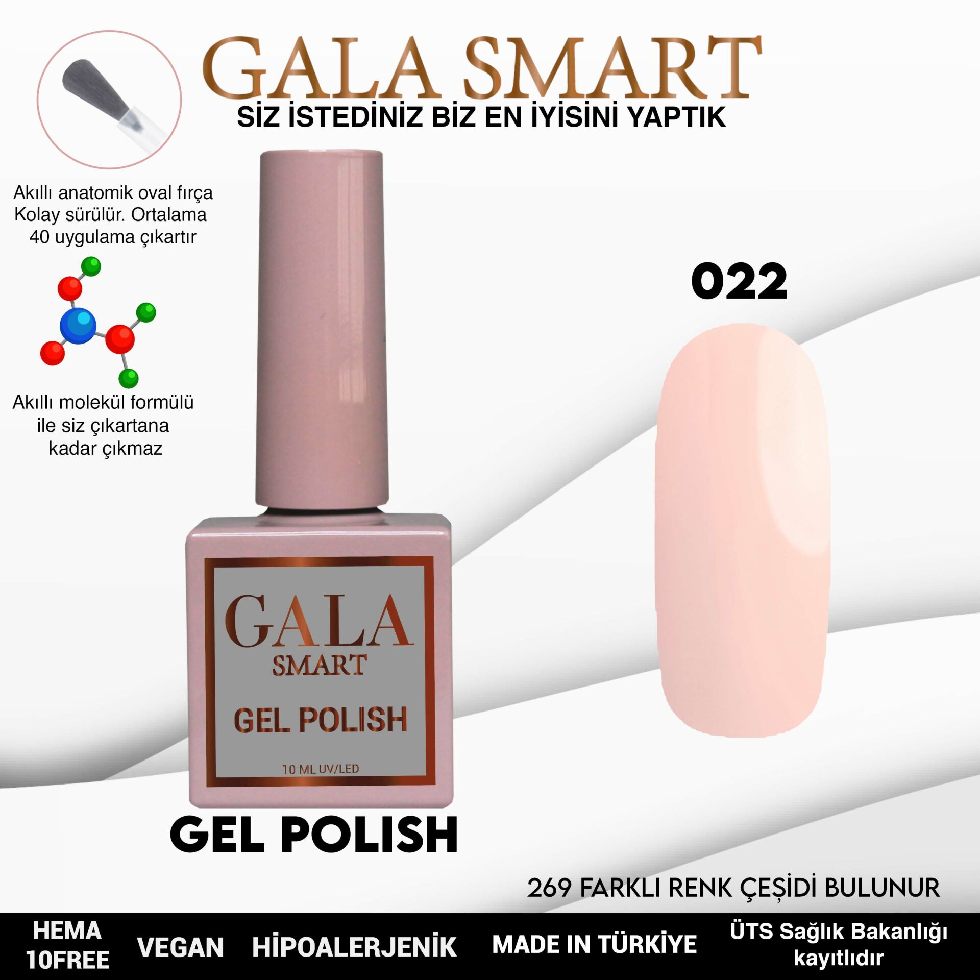 No: 022 Gala Smart Classic Seri Kalıcı Oje 10 ml