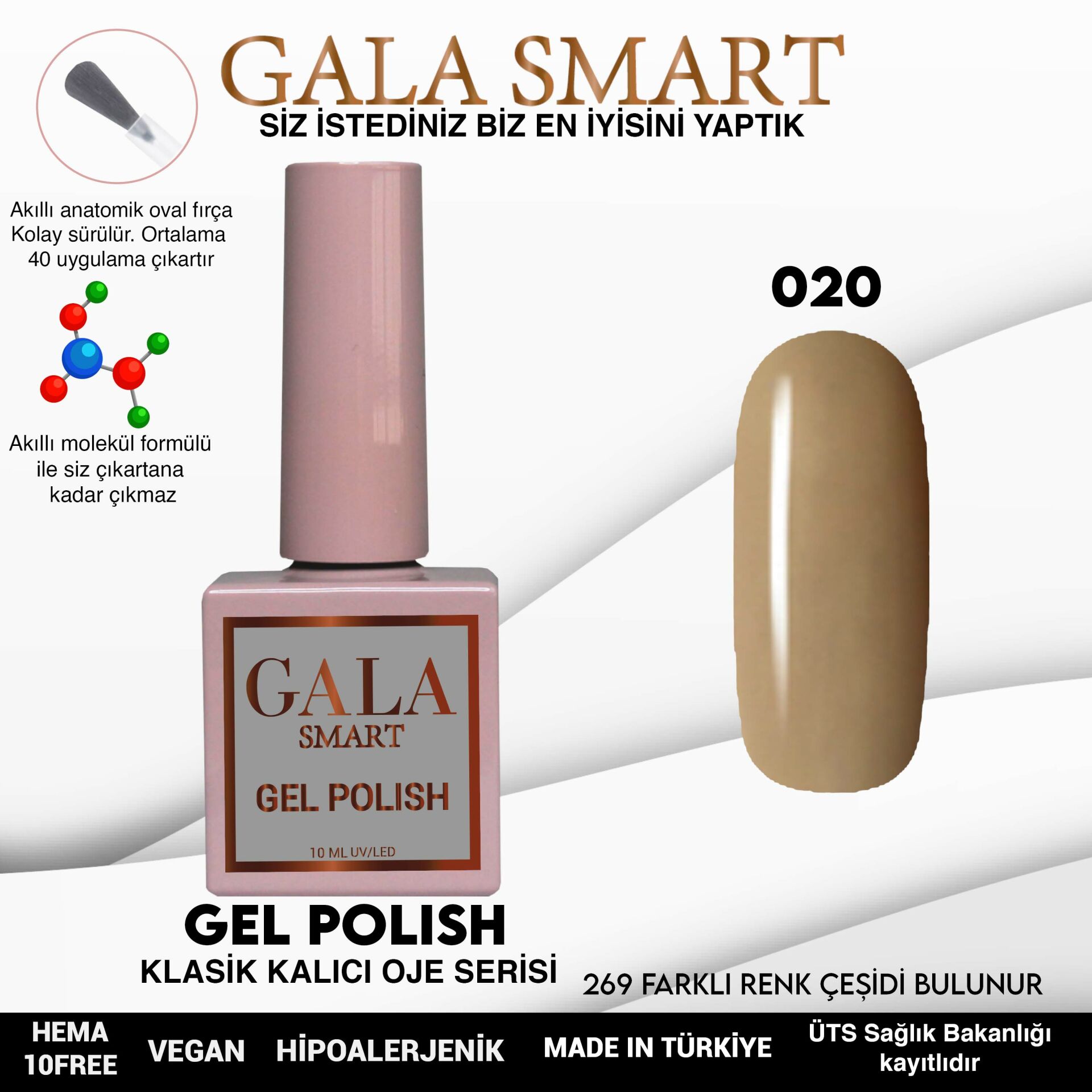 No: 020 Gala Smart Classic Seri Kalıcı Oje 10 ml