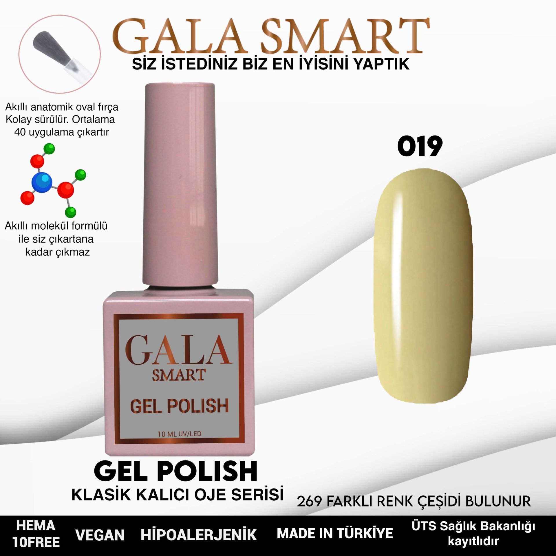 No: 019 Gala Smart Classic Seri Kalıcı Oje 10 ml