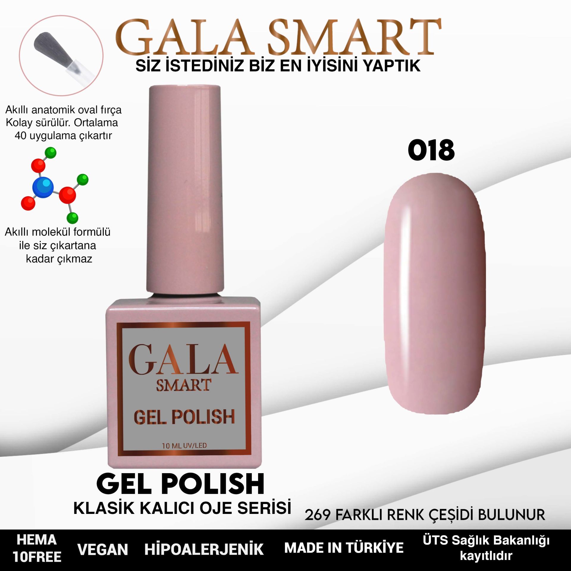 No: 018 Gala Smart Classic Seri Kalıcı Oje 10 ml
