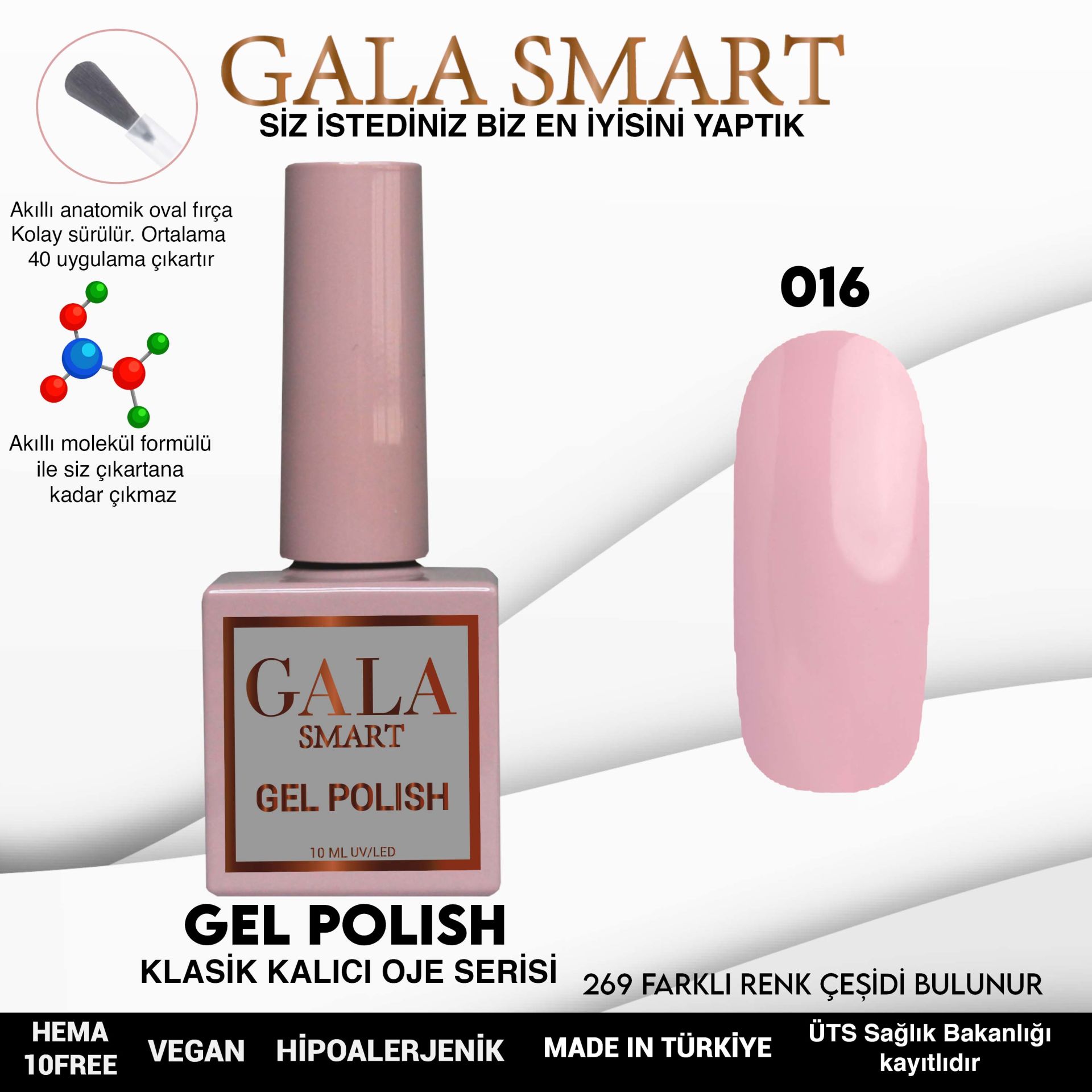 No: 016 Gala Smart Classic Seri Kalıcı Oje 10 ml