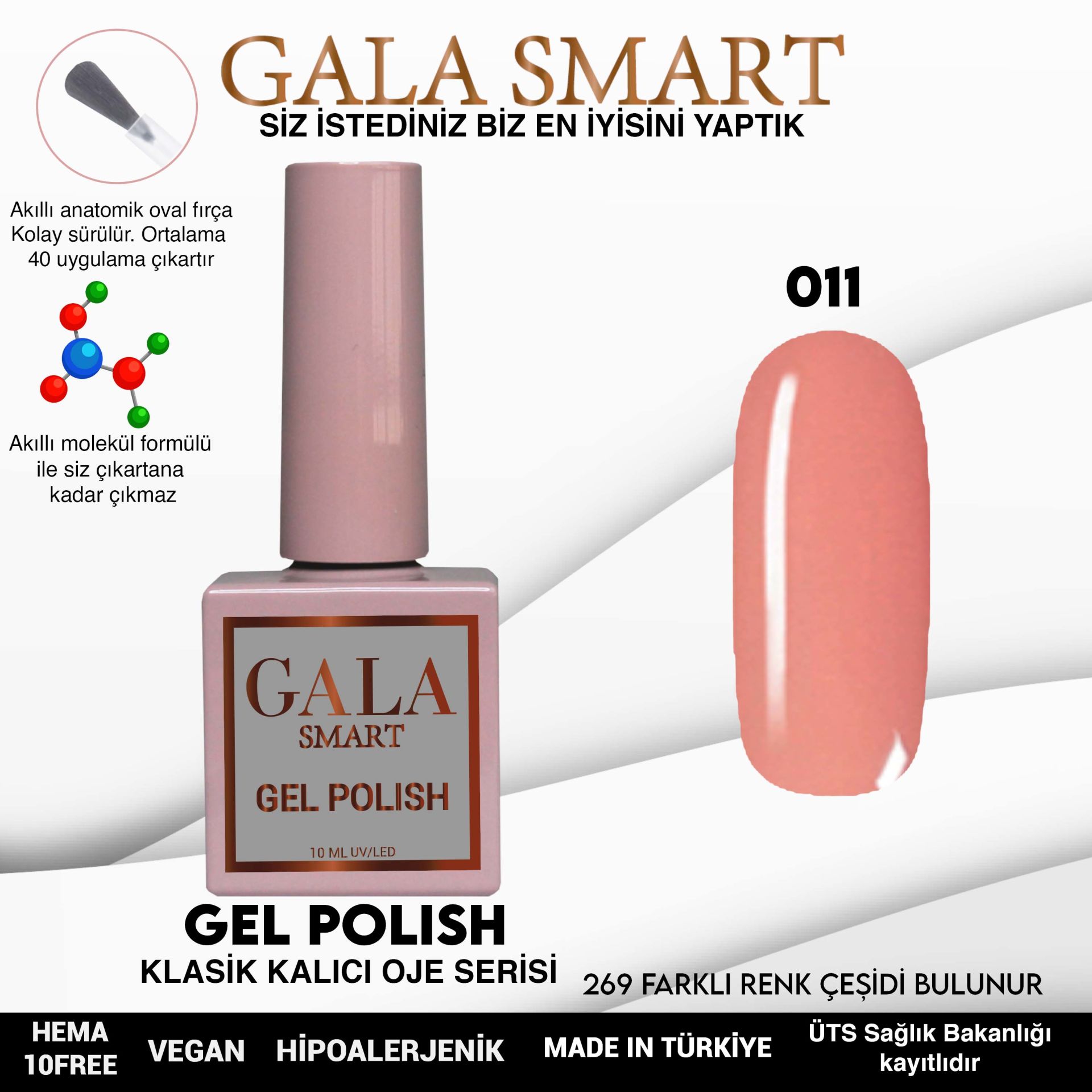 No: 011 Gala Smart Classic Seri Kalıcı Oje 10 ml