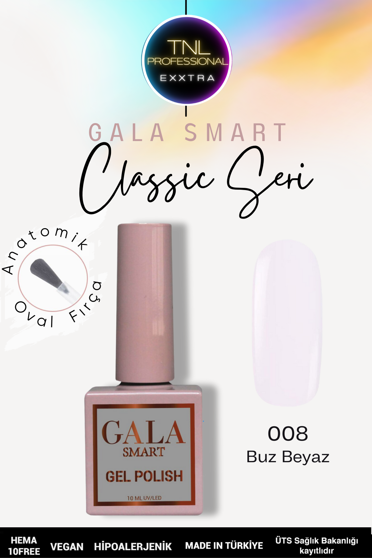 No: 008 İpeksi Beyaz Gala Smart Classic Seri Kalıcı Oje 10 ml