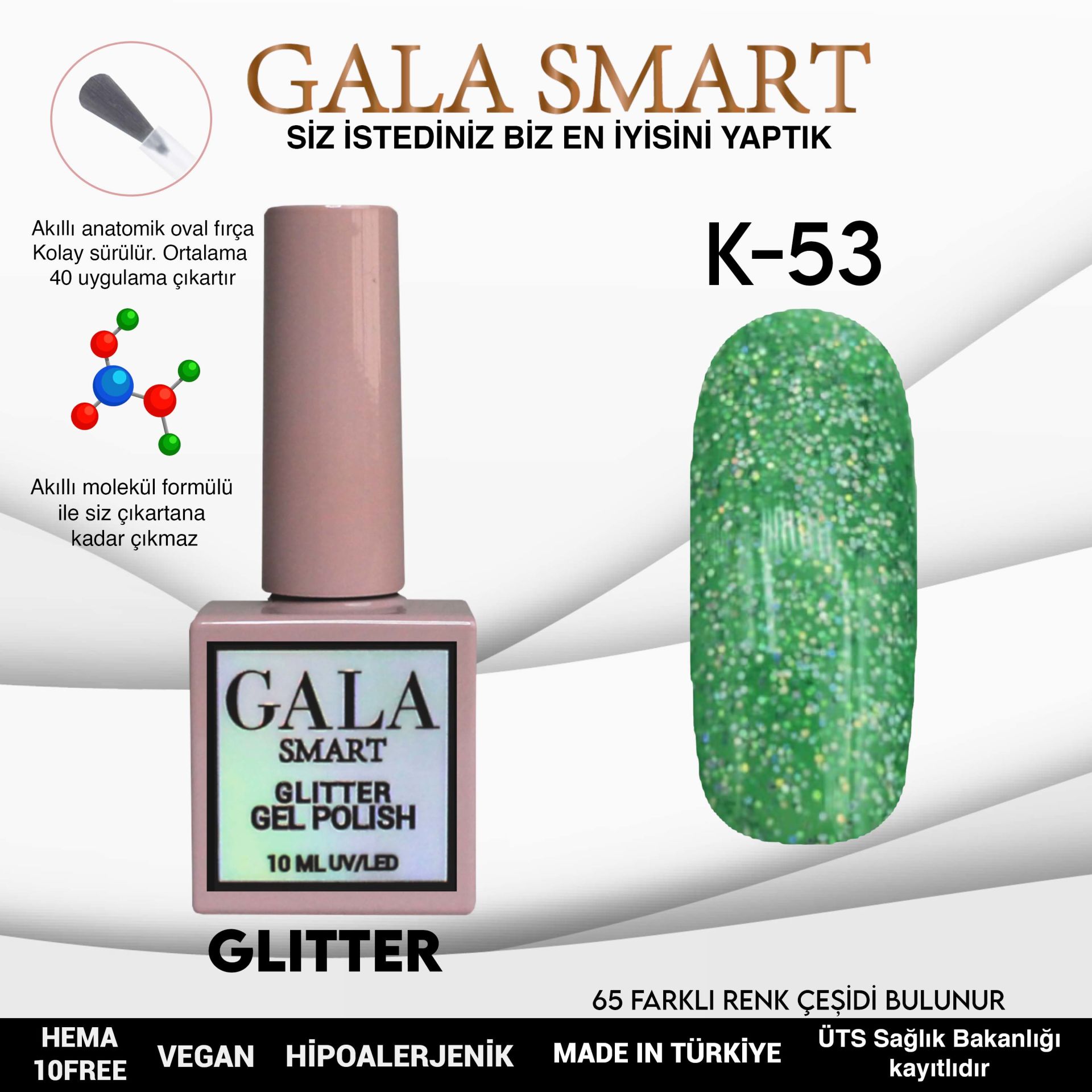 K53 Gala Smart Glitter Kalıcı Oje 10 ml