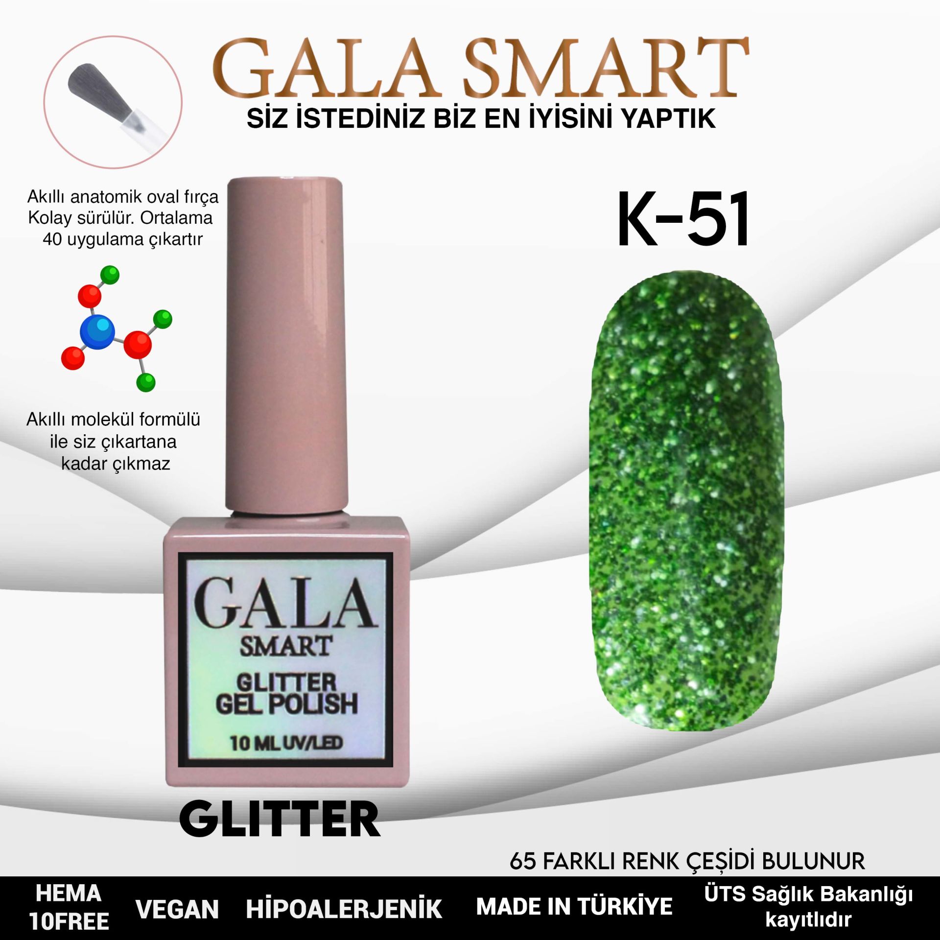 K51 Gala Smart Glitter Kalıcı Oje 10 ml